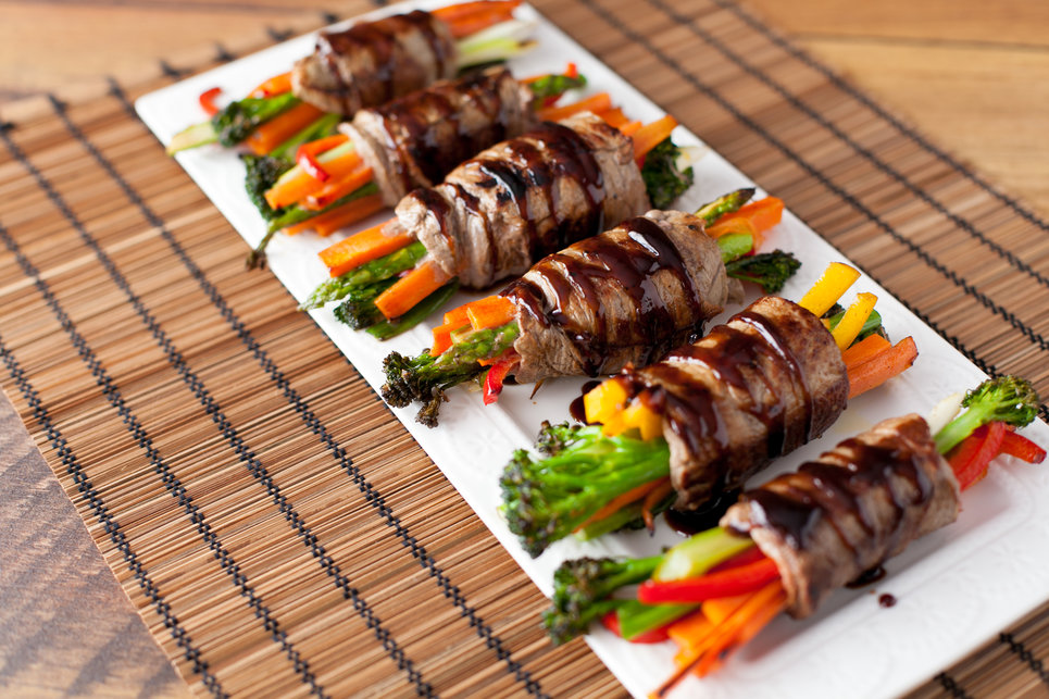 Steak and Veggie Rolls with a Balsamic Glaze