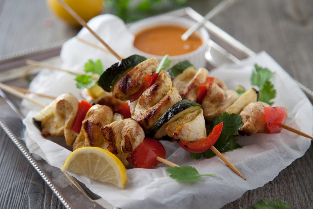 Chicken and Red Pepper Skewers with Korma Sauce