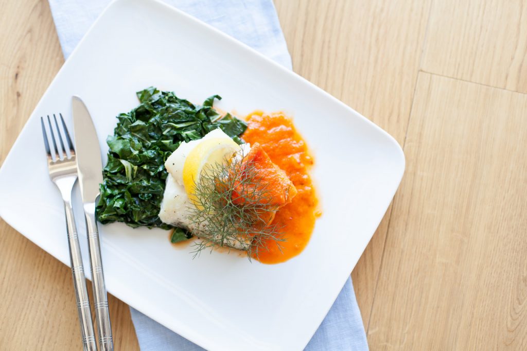 Catherine Fulvio Roasted Cod with Red Pepper and Fennel Sauce, Chef Recipe Series