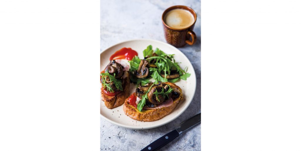 Bacon on Eggy Bread with Field Mushrooms, Brian McDermott Donegal Table, brunch, i love cooking ireland