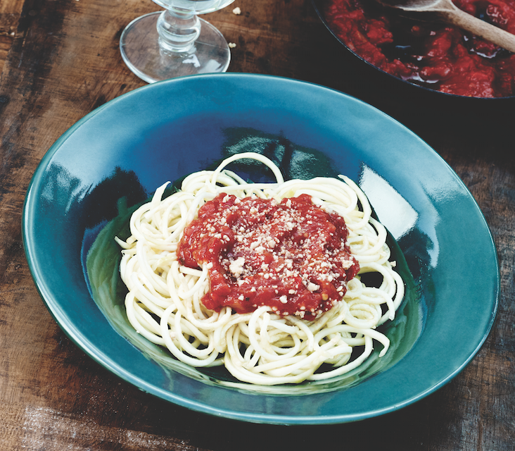 Carb-free Spaghetti with Sweet Pepper Pasta Sauce created by Bernadette Bohan