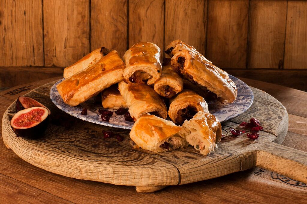 Beef dripping pork and cranberry sausage rolls