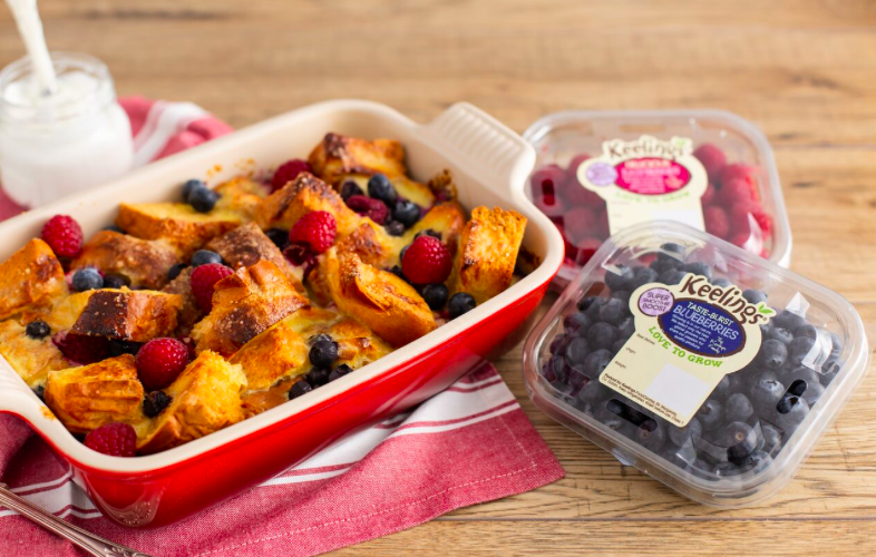 Keeling’s Blueberry & Raspberry Bread & Butter Breakfast Pudding