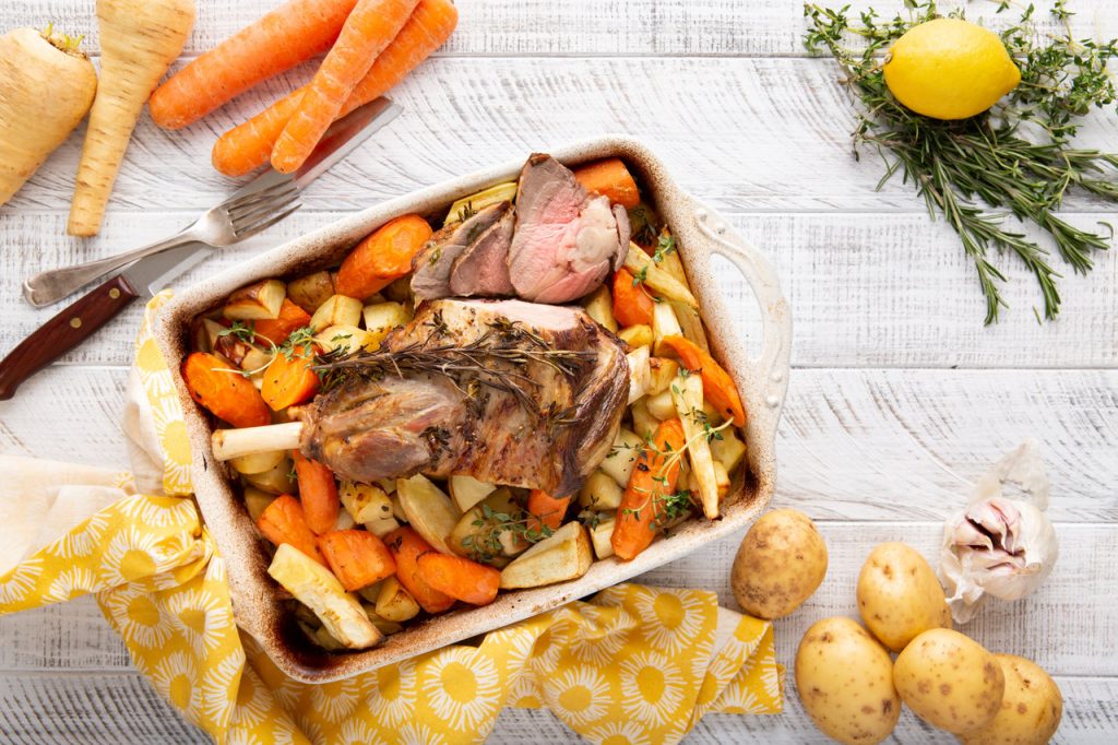 Roast Lamb and root vegetables, vegetable stock recipes, Carols Stockmarket, Easter lamb recipe, I Love Cooking Ireland recipes