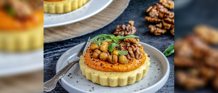 Triple Chickpea Tarts with Roasted Red Pepper Hummus & Maple Walnuts, I Love Cooking, Vegan recipes, Peachy Palate, Michelle Hunt