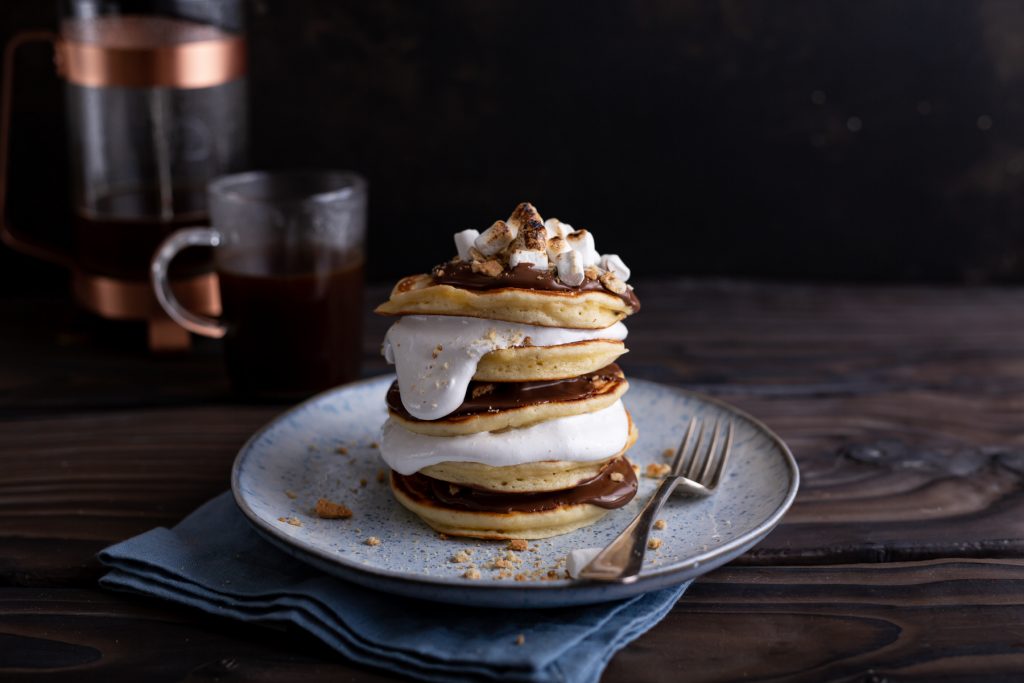 Smores Pancakes, Pancake Tuesday recipe, pancake recipe, American Style pancake recipe, how to make perfect pancakes