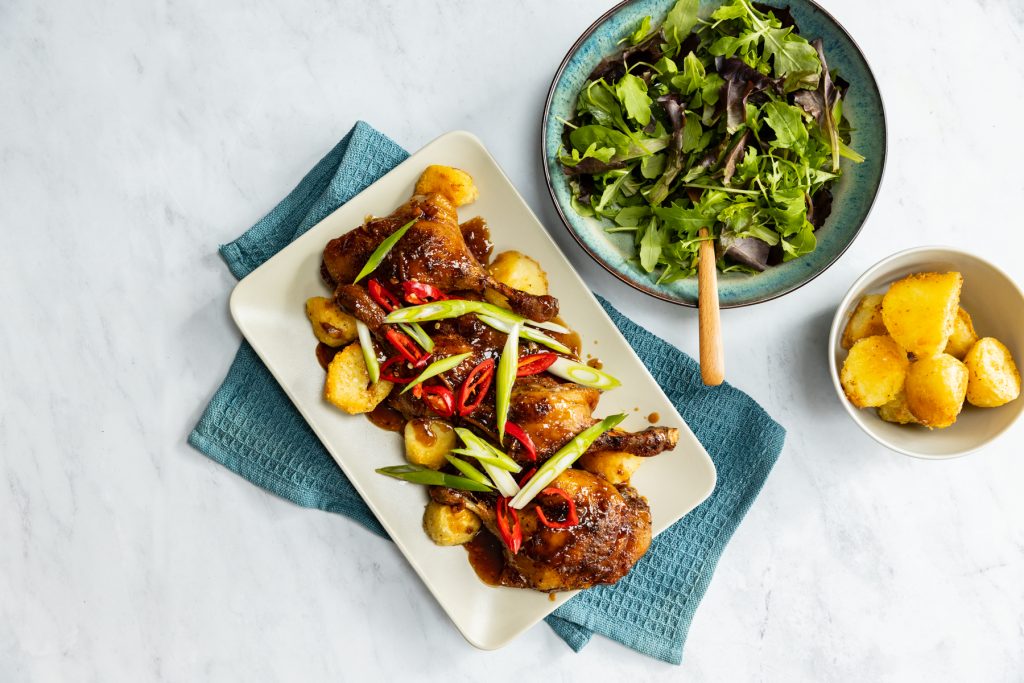 Asian Style Duck with crispy potatoes
