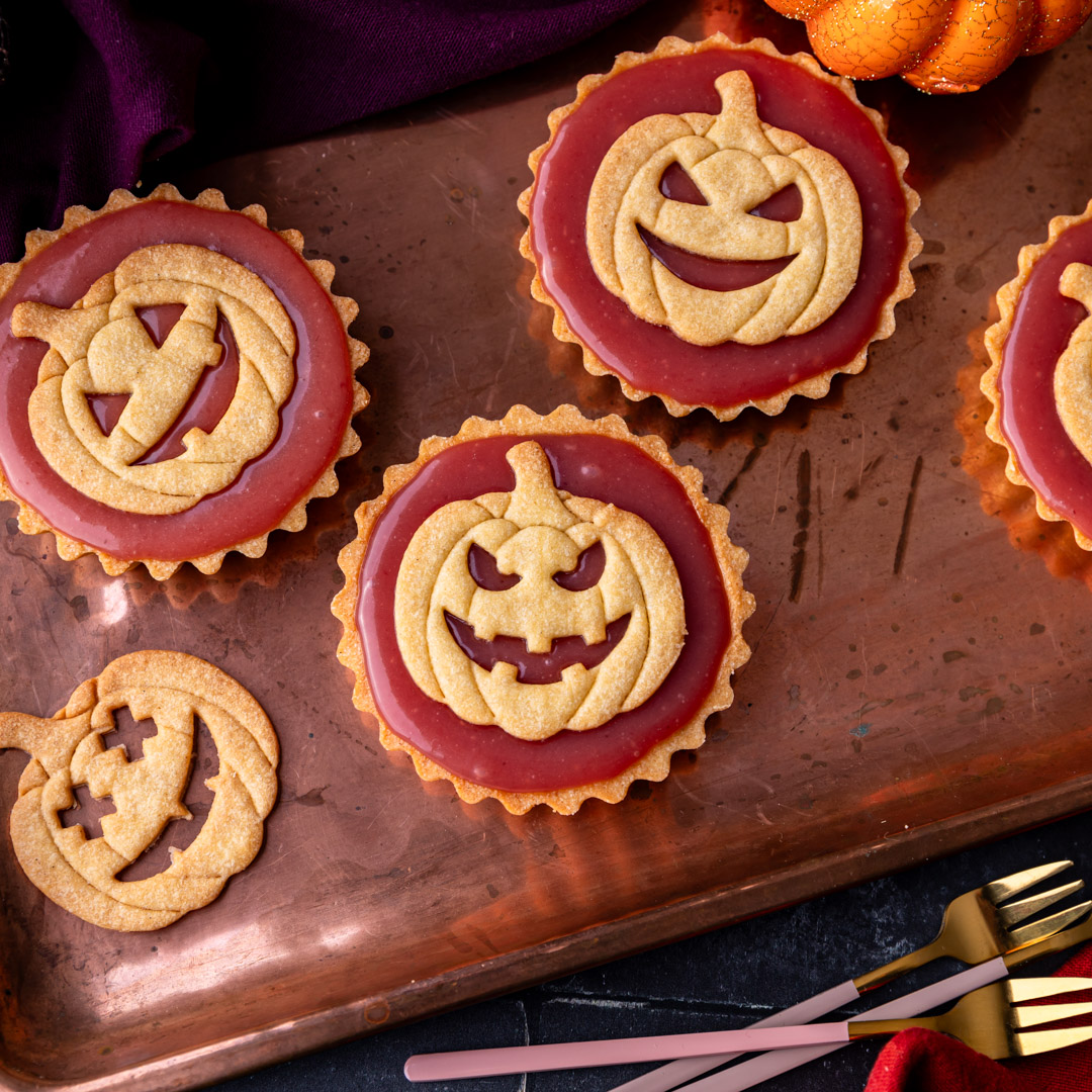 Chocolate Custard Mini Tarts with Raspberry Caramel